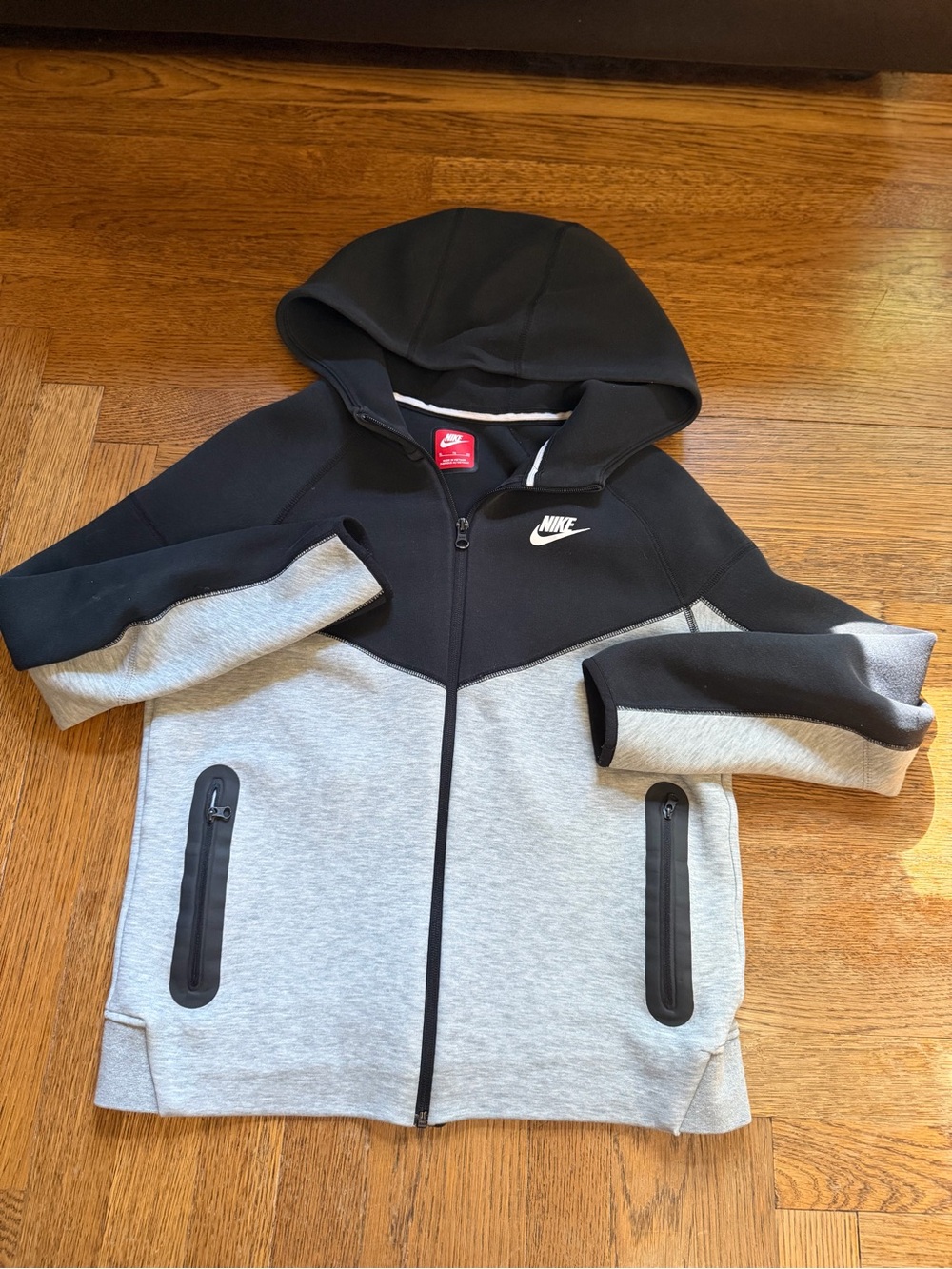 Nike Tech Black and Gray Zip-Up Hooded Sweatshirt